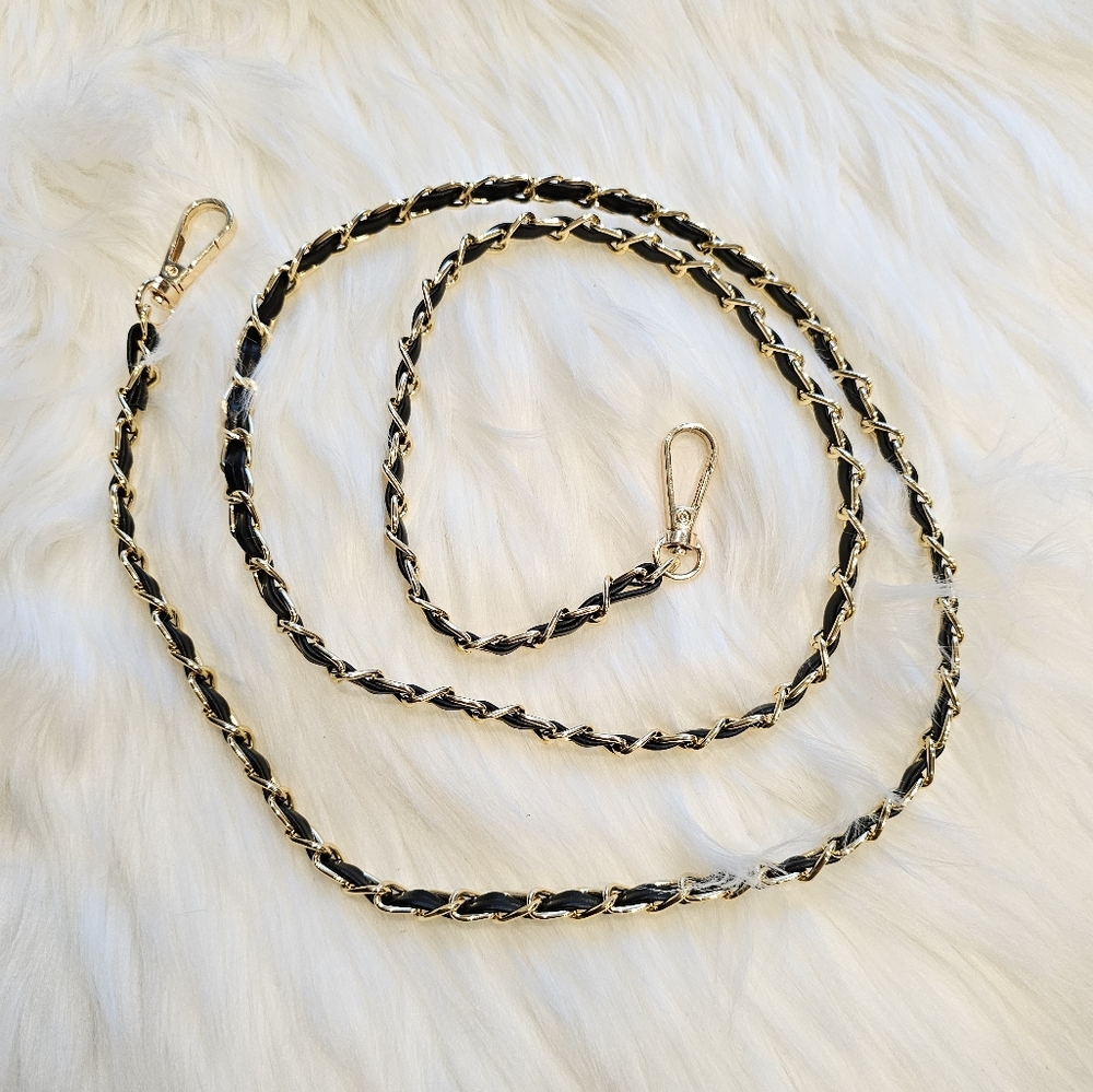 NWOT 48" Black Leather and Gold Chain Purse Strap